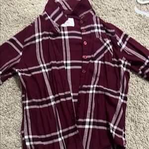 Burgundy Plaid Button-Up Shirt